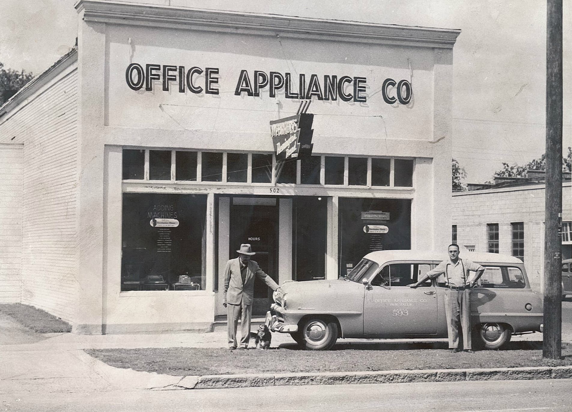 The original Office Appliance Co. storefront at 502 Main Avenue South, Twin Falls, around 1941