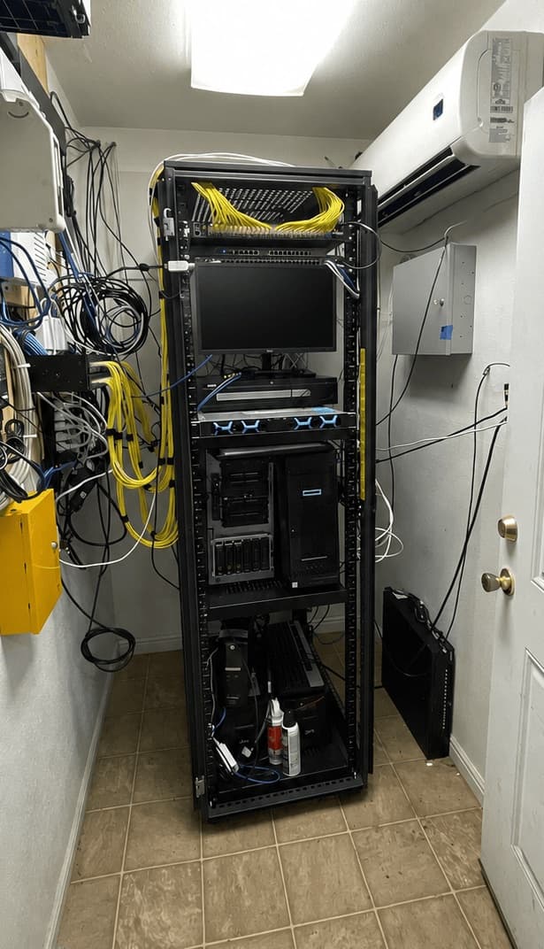 After: server closet cabling cleanup and re-rack by Business Techs