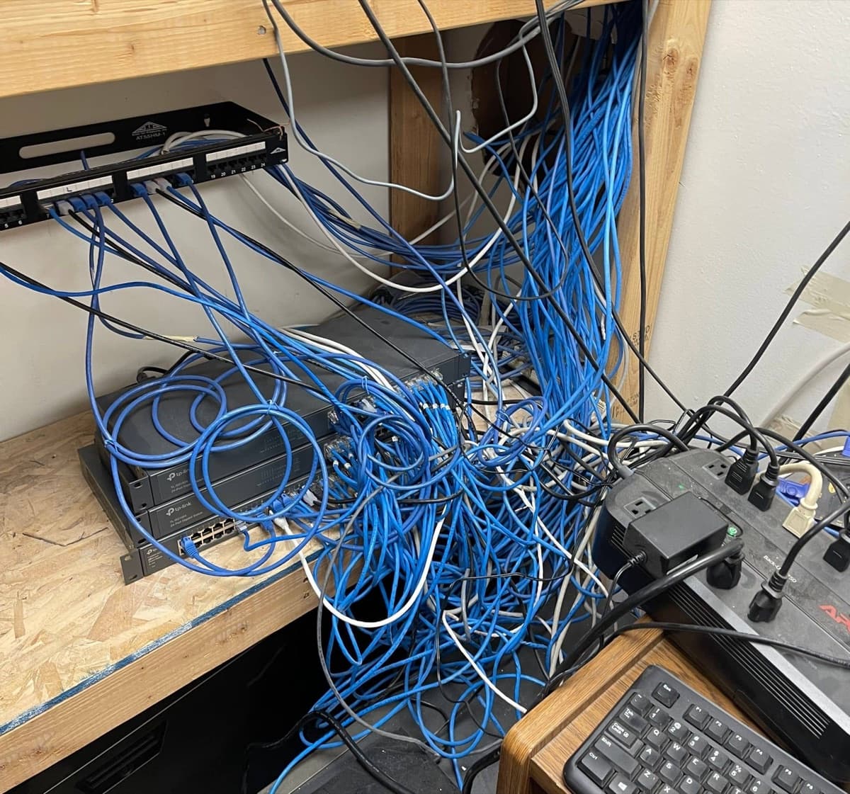 Before: network rack and structured cabling cleanup by Business Techs