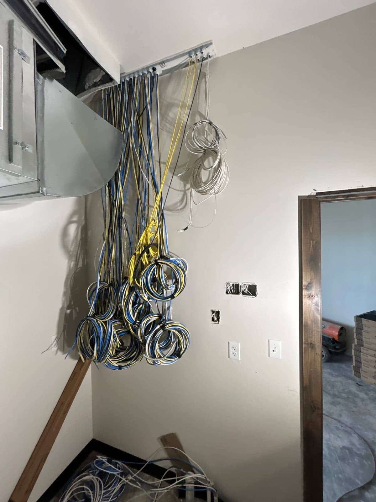 Network cabling pulled and staged before trim-out